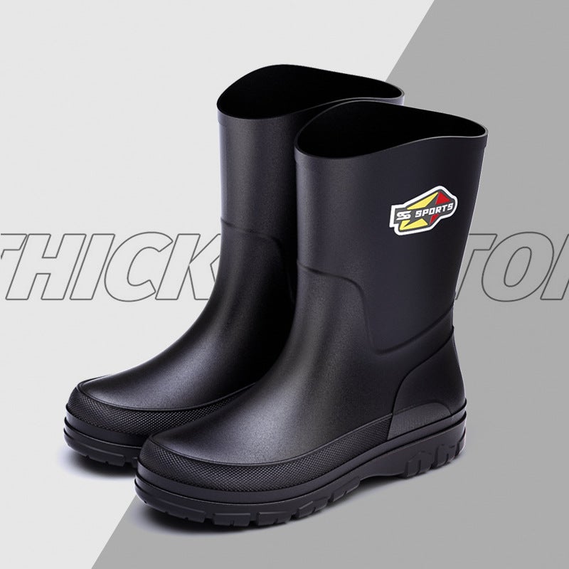 Men'S Mid-Short Rain Boots, Pure Black Men'S Rain Shoes, Eco-Friendly Large Size 39-48, Wading Rubber Shoes, Non-Slip Fishing Boots - Image 1