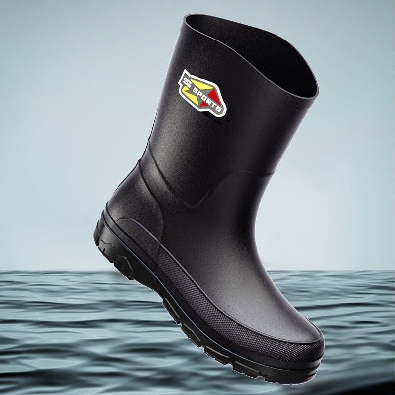 Men'S Mid-Short Rain Boots, Pure Black Men'S Rain Shoes, Eco-Friendly Large Size 39-48, Wading Rubber Shoes, Non-Slip Fishing Boots - Image 2
