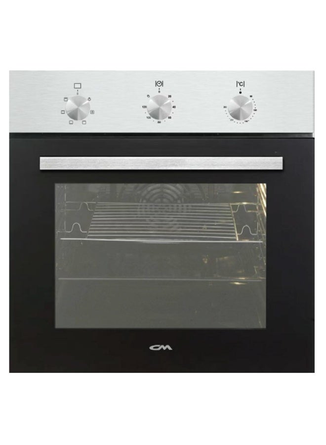 CM SONG INOX 60CM Built-In Electric Oven, 65L Capacity, 5 Cooking Functions, Mechanical Control with Convection Fan, Stainless Steel Panel, Glass Door, Enamel Cavity, 2200W - Inox Finish - Image 1
