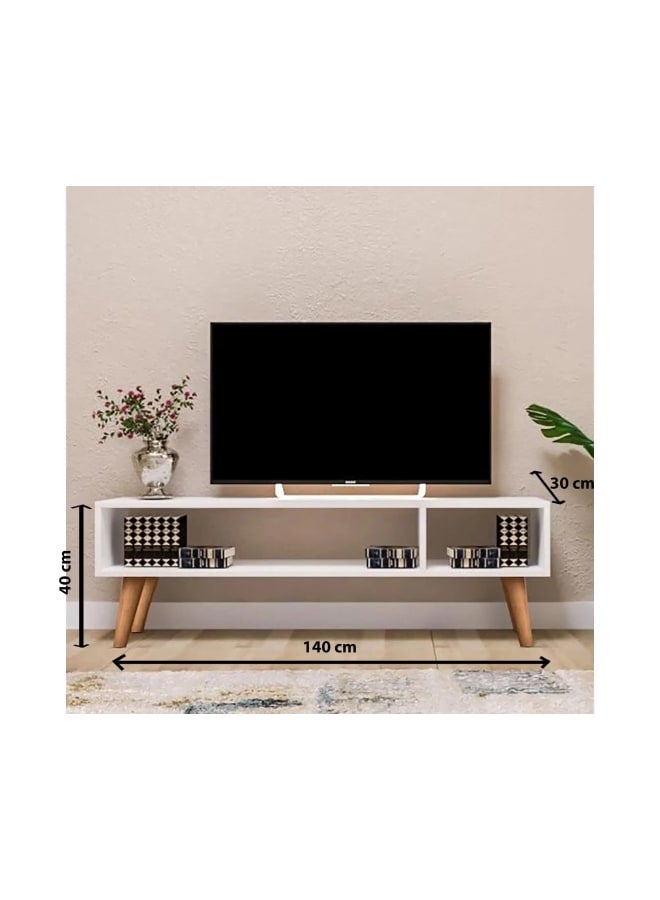 Joints Modern TV Stand – White Wooden Entertainment Unit – 140x40x30 cm – Engineered Wood – TV Table for Living Room or Bedroom - Image 2