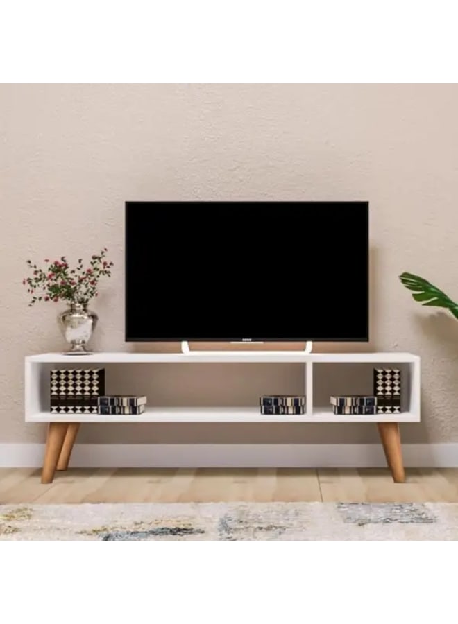 Joints Modern TV Stand – White Wooden Entertainment Unit – 140x40x30 cm – Engineered Wood – TV Table for Living Room or Bedroom - Image 1