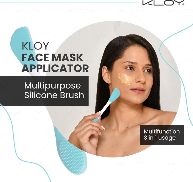 كلوي( أداة تطبيق قناع الوجه وفرشاة تنظيف الشفاه من السيليكون KLOY مصنوعة من شعيرات سيليكون ناعمة فائقة النظافة للتقشير اللطيف (فيروزي) مؤقت ودائم - Image 2