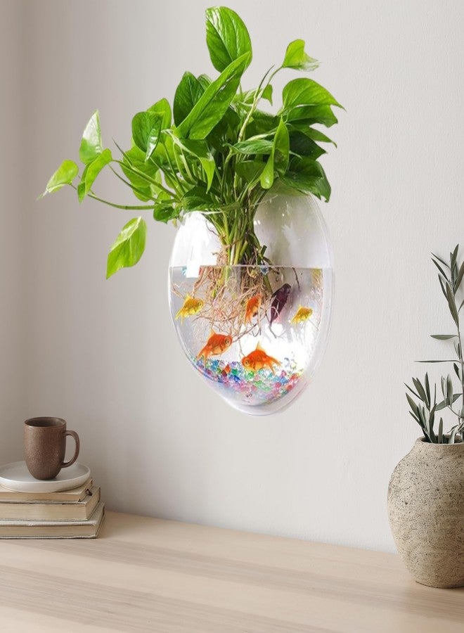 Premium Wall Hanging Fish Bowl 9 inch Acrylic for Your Home and Office with Free Color Pebbles (9 Inch, White) - Image 2