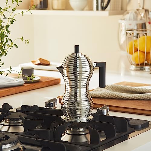 Alessi MDL02/3 B Pulcina Stove Top Espresso 3 Cup Coffee Maker in Aluminum Casting Handle And Knob in Pa, Black - Image 5