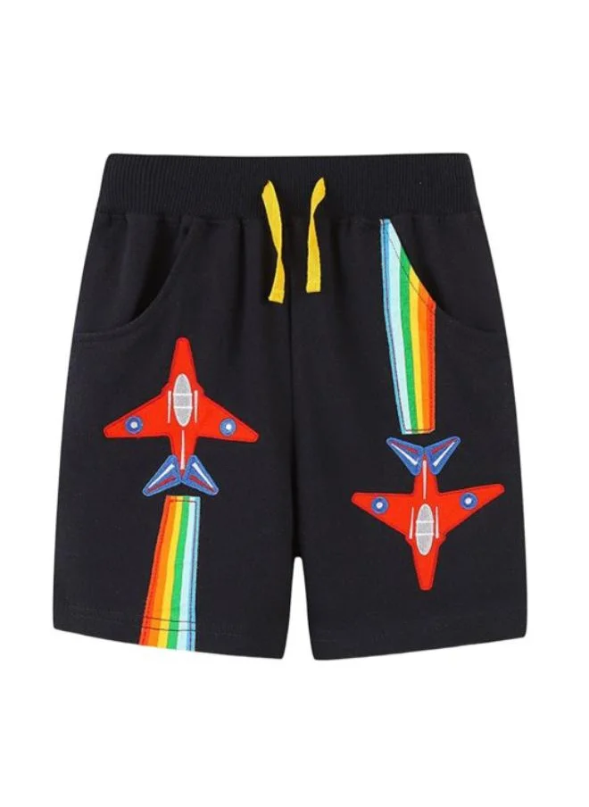 YUNIQEE Black Regular Fit Mid Rise Printed Shorts