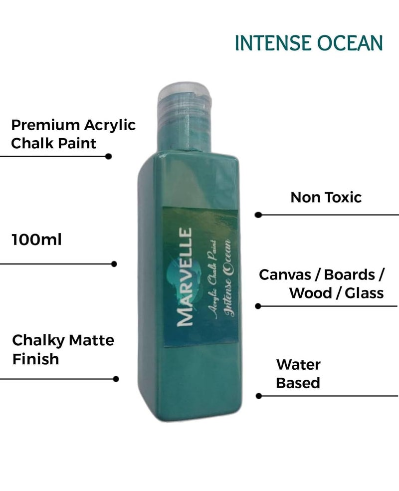 GREENARTZ MARVELLE 100ml Acrylic Chalk Paint (Intense Ocean) for glass decor artwork lippan art wood furniture walls canvas paintings|matte finish| Non toxic - Image 2