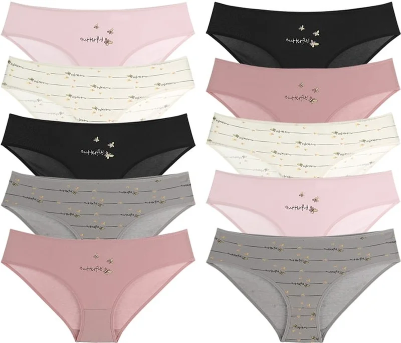 Donella 10-Piece Butterfly Printed Women's High Waist Panties - 31711175B