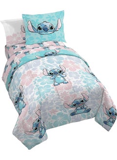 Jay Franco Jay Franco Disney Lilo & Stitch Twin Comforter Set - 5 Piece Bedding Includes Sheet Set & Pillow Covers - Super Soft Kids Floral Bedding  - Image 1