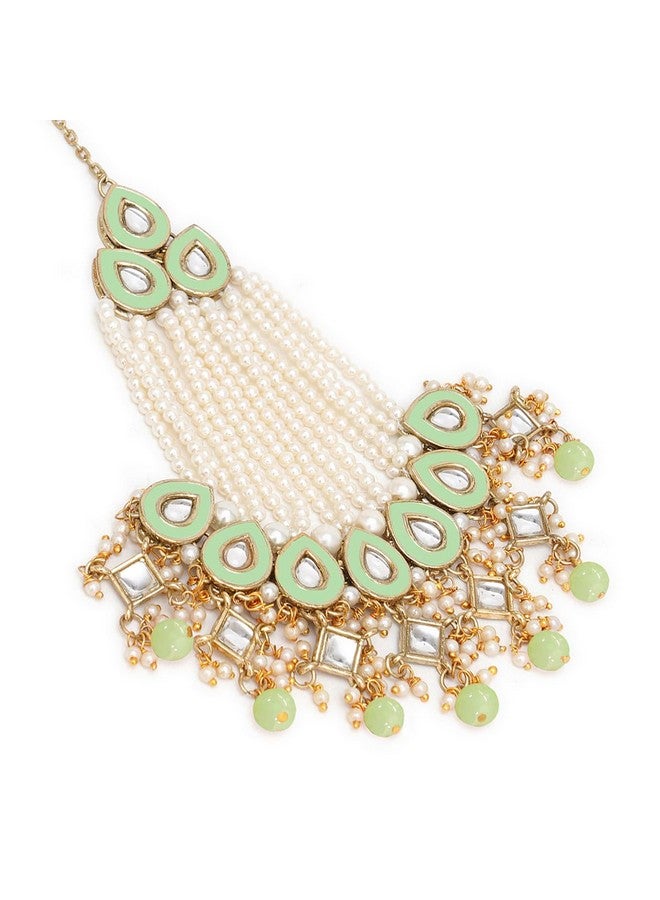 Karatcart Gold Plaated Light Green Meena and Beads Studded Kundan Passa for Women - Image 1