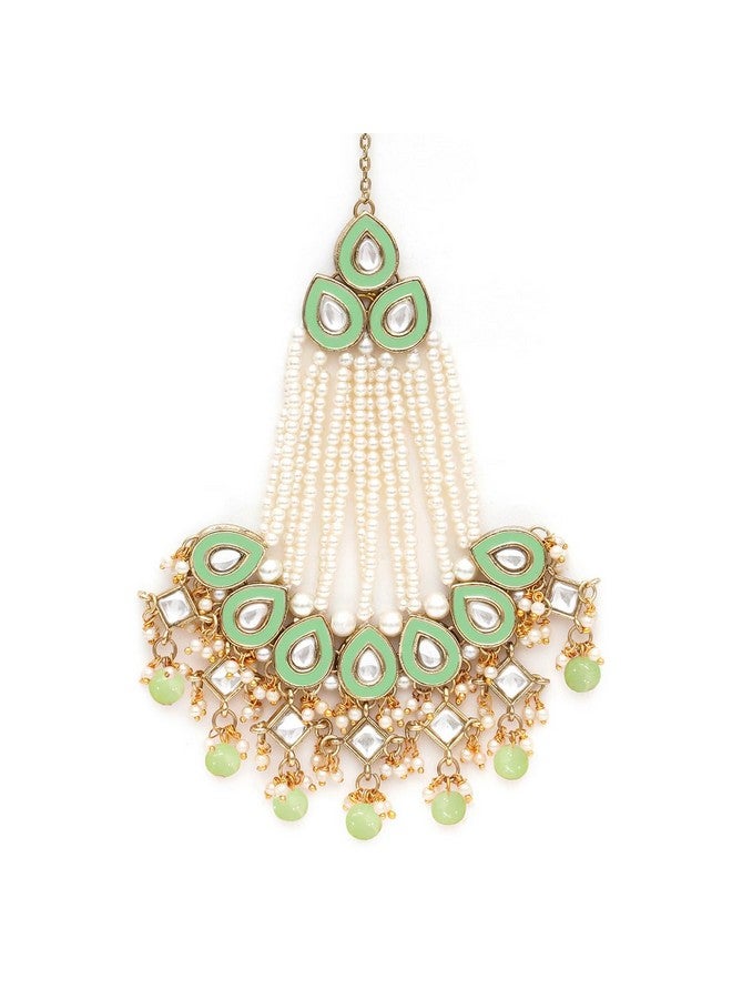 Karatcart Gold Plaated Light Green Meena and Beads Studded Kundan Passa for Women - Image 5