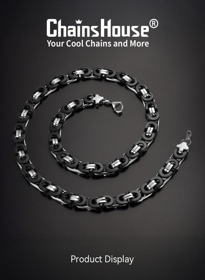 ChainsHouse Stainless Steel Flat Byzantine Chain Necklace Men 10mm 22inch Byzantine Necklace Male - Image 3