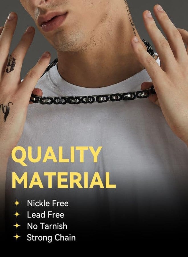 ChainsHouse Stainless Steel Flat Byzantine Chain Necklace Men 10mm 22inch Byzantine Necklace Male - Image 2