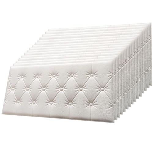 DOKDO 3D White headboard Cushion Wallpaper for Wall PE Foam Wall Stickers Self Adhesive DIY Wall Decor (35 X 70cm, Appx. 2.7Sq Feet)(Colour : White) (15) - Image 1