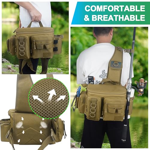 JOGFFDE Sling Tackle Bag Lightweight Fishing Backpack Waterproof Crossbody Tackle Storage Bag with Rod Holder Outdoor Fishing Shoulder Pack for Camping Hiking Hunting - Image 3