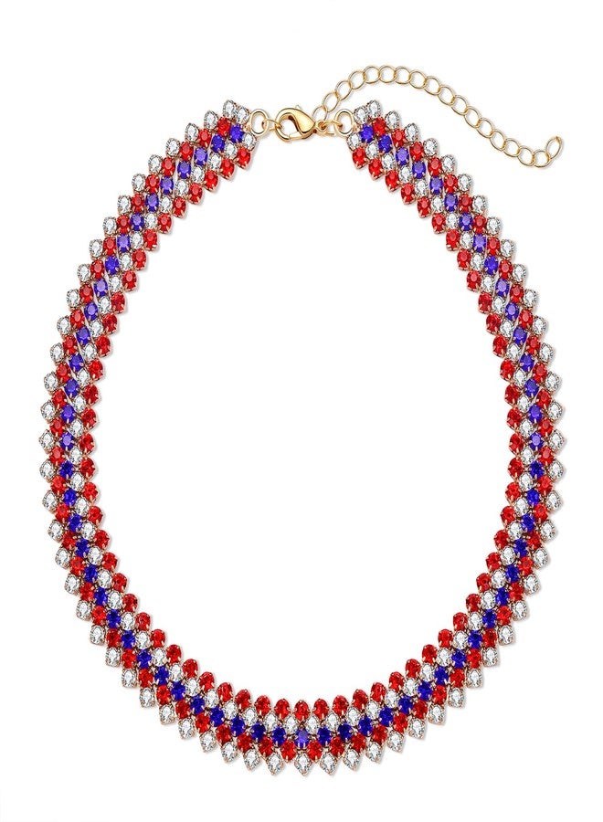 ARATLENCH 4 th of July Necklace Bling Red White and Blue Rhinestone Choker Necklace Adjustable American Flag Fourth of July Patriotic Chokers for Women (patriotic choker) - Image 2