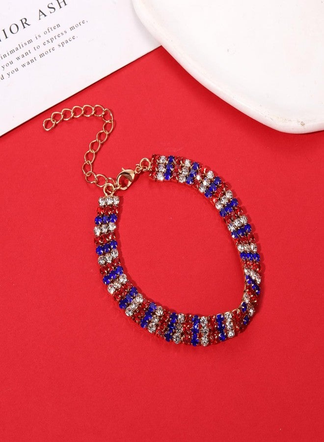 ARATLENCH 4 th of July Necklace Bling Red White and Blue Rhinestone Choker Necklace Adjustable American Flag Fourth of July Patriotic Chokers for Women (patriotic choker) - Image 3