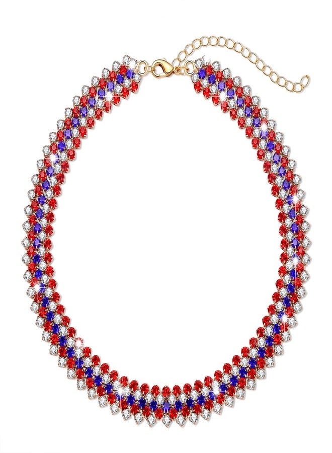 ARATLENCH 4 th of July Necklace Bling Red White and Blue Rhinestone Choker Necklace Adjustable American Flag Fourth of July Patriotic Chokers for Women (patriotic choker) - Image 1
