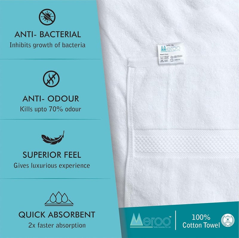 Meroo Diamond Cotton Large Bath Towel for Hotel and Spa White 75 x 150 cm 550 GSM 620 g Pack of 3 - Image 3