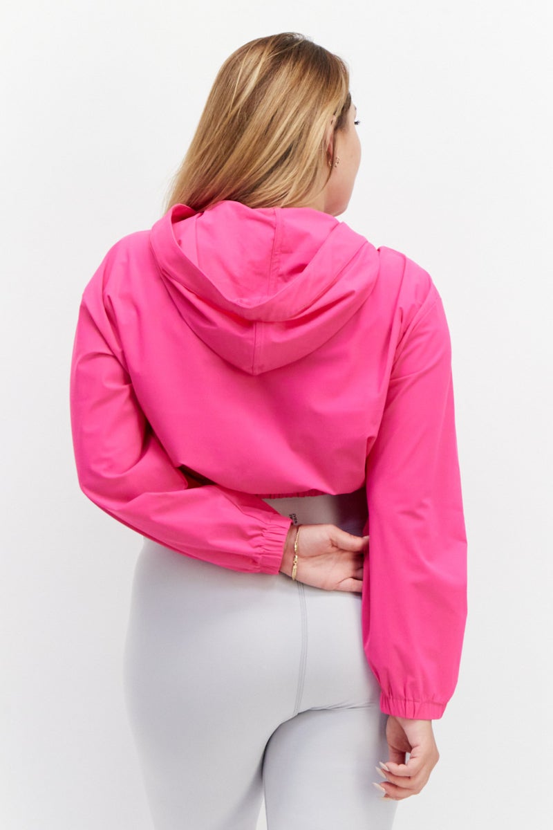 Heroine Sport Women Sportswear Fit Long Sleeve Cropped Stretch Hoodie, Shocking Pink  - Image 2