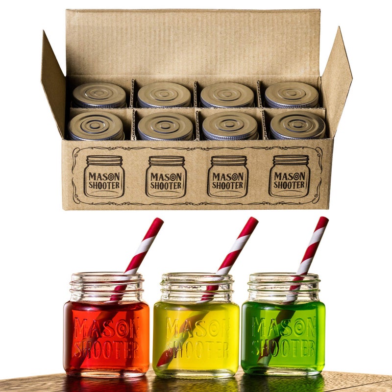 Hayley Cherie Small Mason Jar Shot Glasses with Lids (8 Pack) Tiny 2 oz Glass Jars with Lids, Ginger & Wellness Mini Shot Bottles, Juice, Tequila, Alcohol, Moonshine Shooter Set, Unique Christmas Gift, Bulk, Cute - Image 1