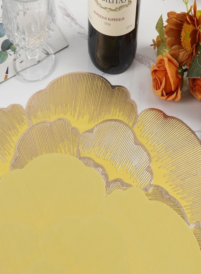 Mabbcoo Placemats Set of 6, Gold Round Placemats for Dining Table Pressed Vinyl Metallic Flower Table Mats Washable and Wipeable Place Mats for Wedding Party Kitchen Decorations - Image 3