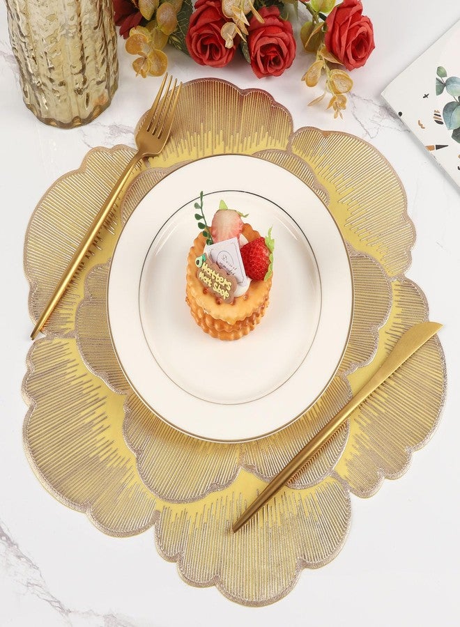 Mabbcoo Placemats Set of 6, Gold Round Placemats for Dining Table Pressed Vinyl Metallic Flower Table Mats Washable and Wipeable Place Mats for Wedding Party Kitchen Decorations - Image 2