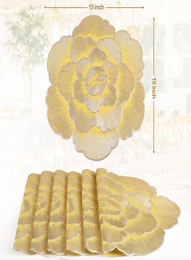 Mabbcoo Placemats Set of 6, Gold Round Placemats for Dining Table Pressed Vinyl Metallic Flower Table Mats Washable and Wipeable Place Mats for Wedding Party Kitchen Decorations - Image 5