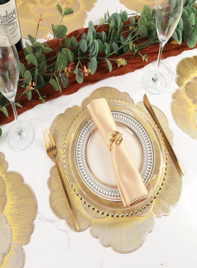 Mabbcoo Placemats Set of 6, Gold Round Placemats for Dining Table Pressed Vinyl Metallic Flower Table Mats Washable and Wipeable Place Mats for Wedding Party Kitchen Decorations - Image 4