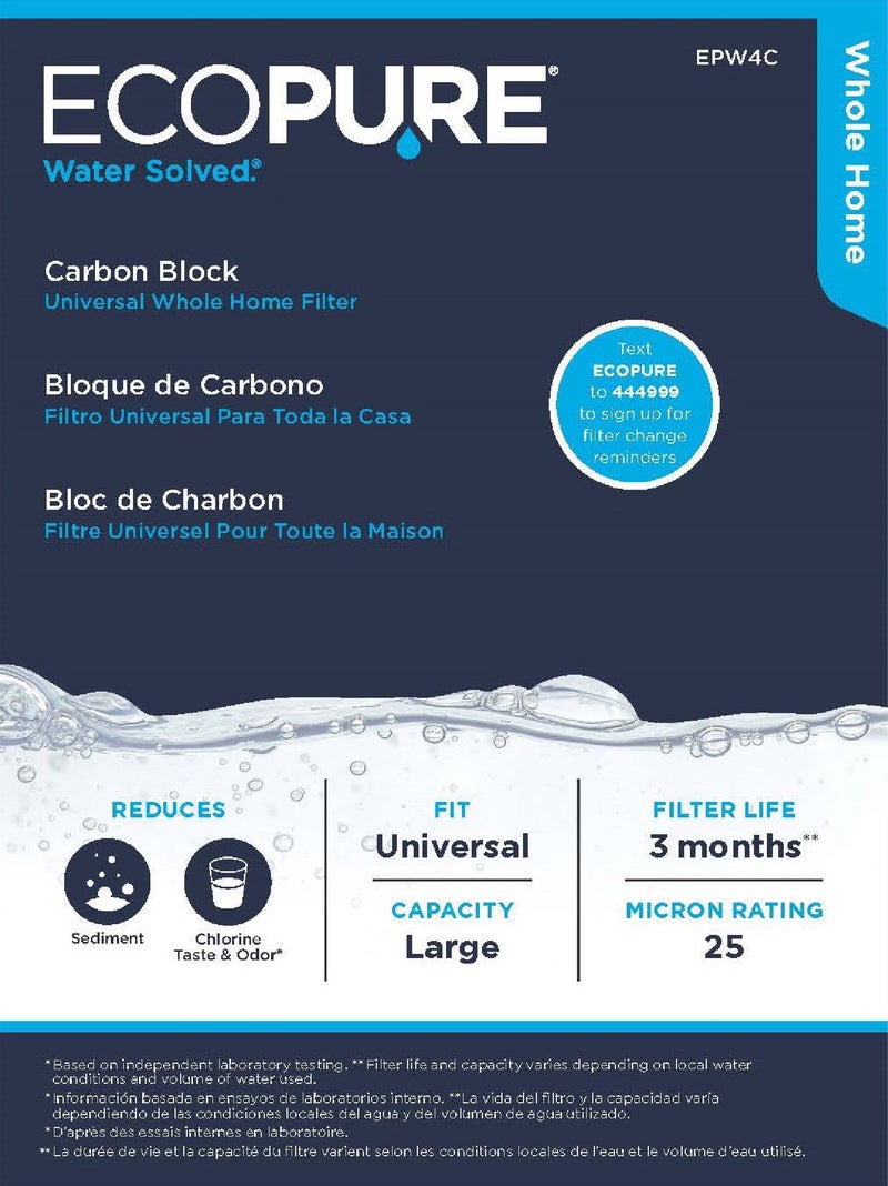 EcoPure EPW4C Carbon Block Whole Home Replacement Water Filter - Universal Fit - Fits Most Major Brand Systems - Image 3