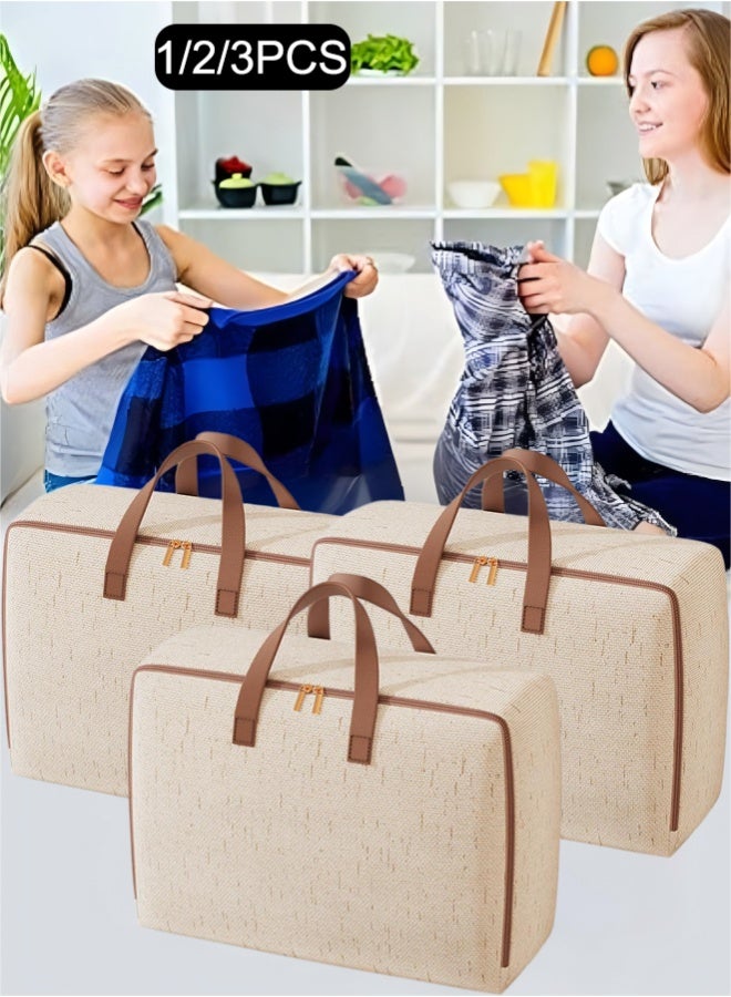 1/2/3 Packs Organizing Bags With Zippers And Handles Storage Bag, Space Saving Clothes Storage Bag,Collapsible Moving Bags For Travelling, Moving Home - Image 1
