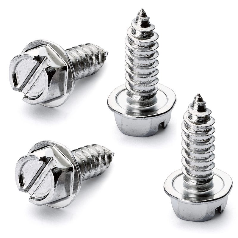 OttoSpeed Chrome License Plate Screw Kit - Set of 4 Stainless Steel Fasteners for License Plates, Frames, and Covers on Domestic Cars, Trucks, Vans, SUVs - Rustproof, Self Tapping Mounting Bolts (Chrome Plated) - Image 1