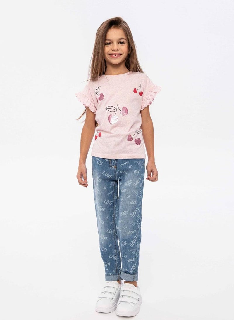 MINOTI Girls Short Sleeve T-Shirt with Frill Details - Image 1