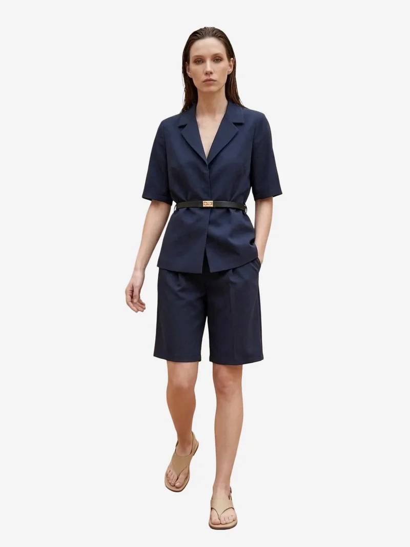 ماي فاشن MY FASHION Belted Short Jacket and Wide-Leg Trousers Set