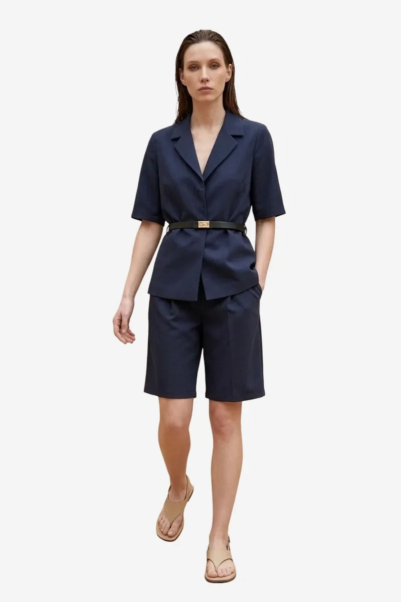ماي فاشن MY FASHION Belted Short Jacket and Wide-Leg Trousers Set
