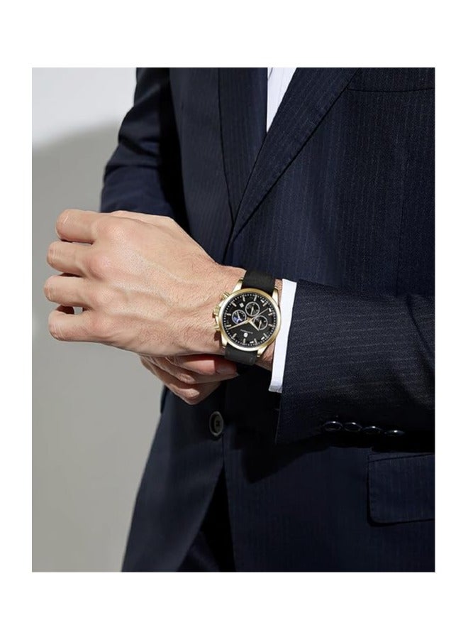 Sapphero Mens Watches Multifunction Chronograph Date Quartz Watch for Men Leather Band Analog Wrist Watch Gift for Men Casual Business - Image 3