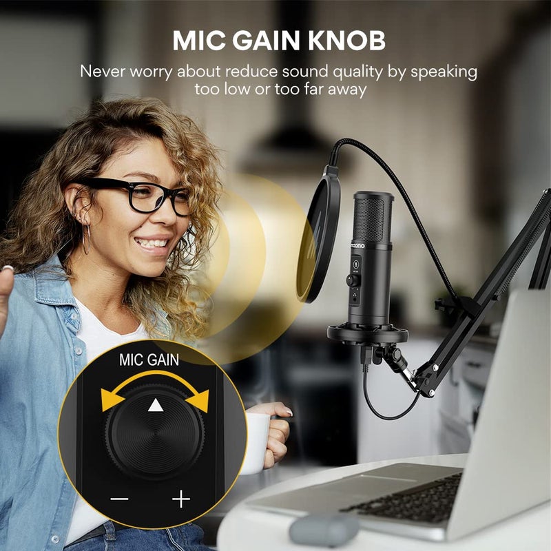 Maono AU-PM422 Podcast Microphone with Zero Latency Monitoring, 192KHZ/24BIT Professional Cardioid Condenser Mic with Touch Mute Button and Mic Gain Knob for Recording, Podcasting, Gaming, YouTube - Image 5