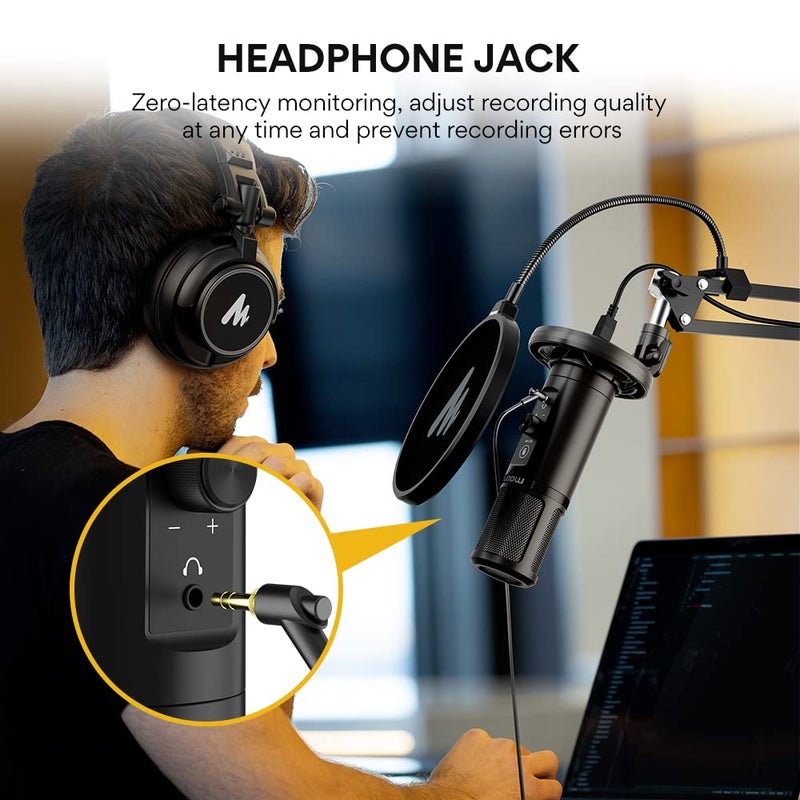Maono AU-PM422 Podcast Microphone with Zero Latency Monitoring, 192KHZ/24BIT Professional Cardioid Condenser Mic with Touch Mute Button and Mic Gain Knob for Recording, Podcasting, Gaming, YouTube - Image 4