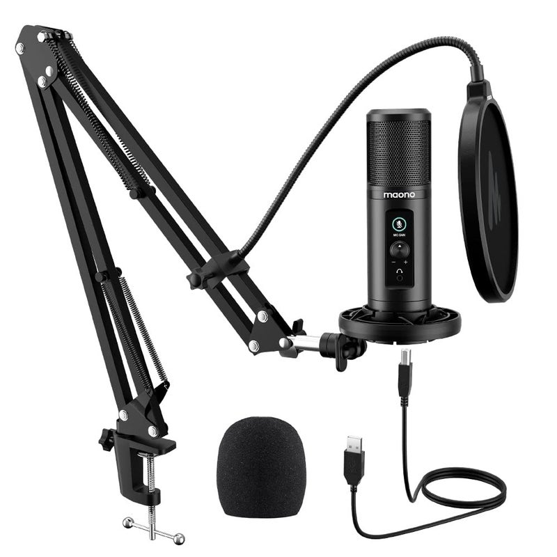 Maono AU-PM422 Podcast Microphone with Zero Latency Monitoring, 192KHZ/24BIT Professional Cardioid Condenser Mic with Touch Mute Button and Mic Gain Knob for Recording, Podcasting, Gaming, YouTube - Image 1