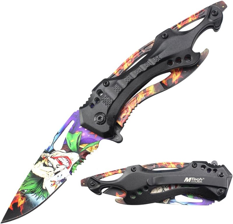 MTECH USA Folding Knife, 3.75-Inch Half-Serrated Blade, Titanium Coating, Glass Breaker, Pocket Clip - Image 1