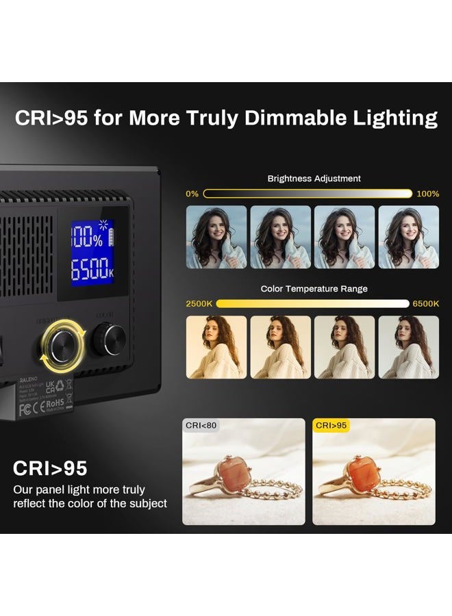 RALENO 116 LED Video Light, 600Lux/0.5m Camera Light with Mini-Stand and 4000mAh Battery, CRI>95 3200K-5600K Photography Lighting for Studio Live Streaming Zoom Calls YouTube TikTok Video Recording - Image 5