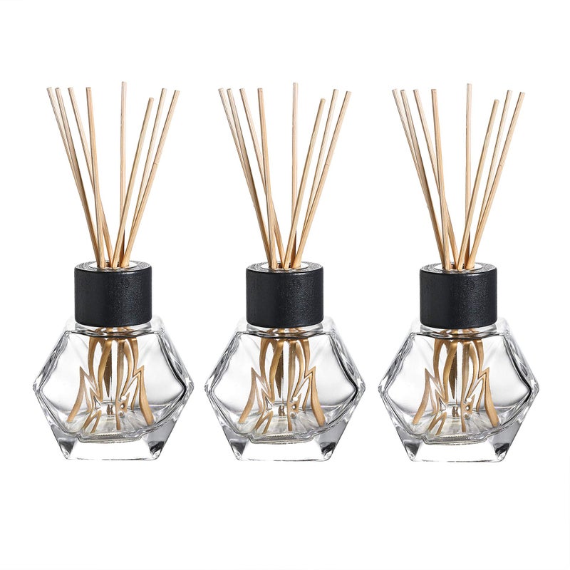 KMwares 3PC Set 7oz Clear Glass Reed Oil Refillable Diffuser Bottles with Black Caps and 24PC Natural Reed Sticks for Home Fragrance  Decoration 