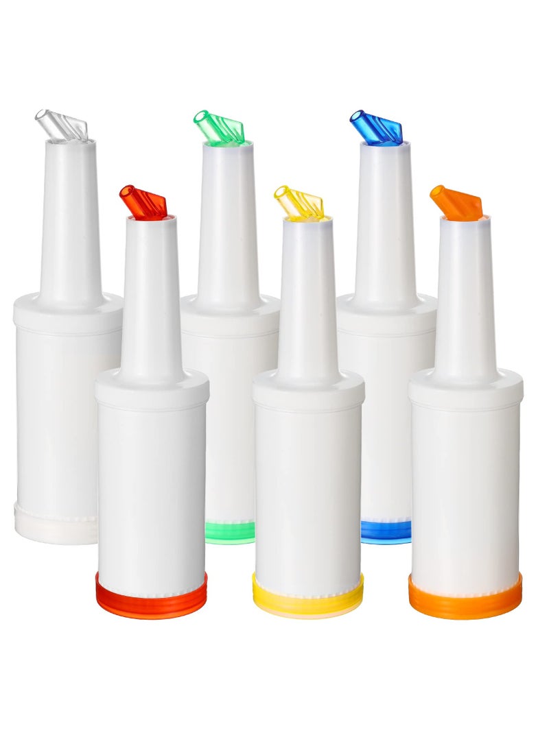 SYOSI 6 عبوات ملونة لصب العصير زجاجات عصير الفواكه وزجاجات صب المشروبات الكحولية سعة 34 أونصة موزعات عصير بلاستيكية لوازم البار زجاجات صب للبار والمطبخ في المنزل ولوازم الحفلات 6 ألوان - Image 1