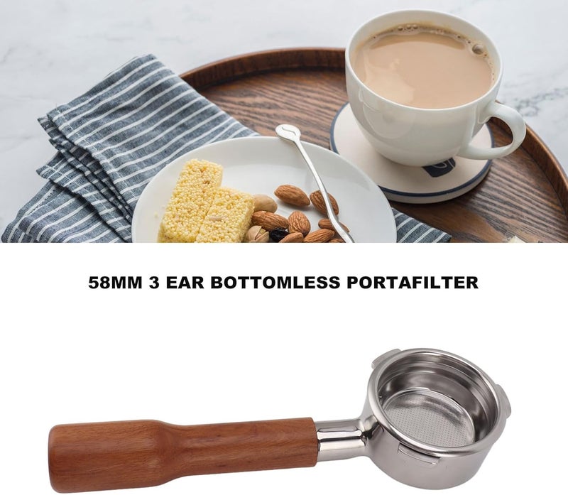 Ejoyous 58mm Bottomless Portafilter, Stainless Steel Portafilter 3 Ears Coffee Portafilter for Coffee Machine (Style 1) - Image 4