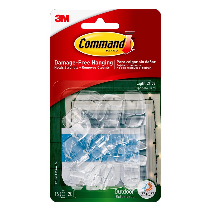 Command Outdoor Light Clips, 16 clips, 20 strips, Water-Resistant Adhesive (17017CLR-AWES), Clear (17017CLR-AW-E) - Image 2