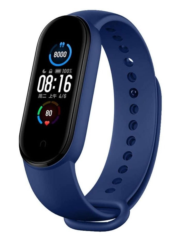 Tentech Strap Silicone Band For Xiaomi Mi Band 7/6 / 5 Breathable Strap Replacement For M5 M6 M7 Bracelet For Xiaomi MiBand 7 6 5 Smart Watch - Dark Blue