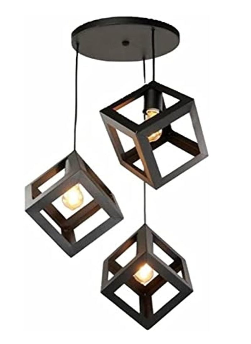 Generic Cubic Metal Vintage Ceiling Decorative Lighting Unit Chandelier , 3 Pieces , Black  - Image 1