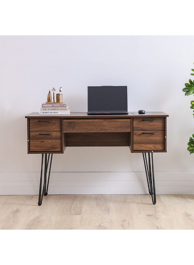 DANUBE HOME Rabat Study Desk With Storage Computer Table I Office Desk Workstation Modern Pc Laptop Gaming Table Wooden Study Table For Home Office L120Xw60Xh76Cm -Walnut/Black  - Image 1