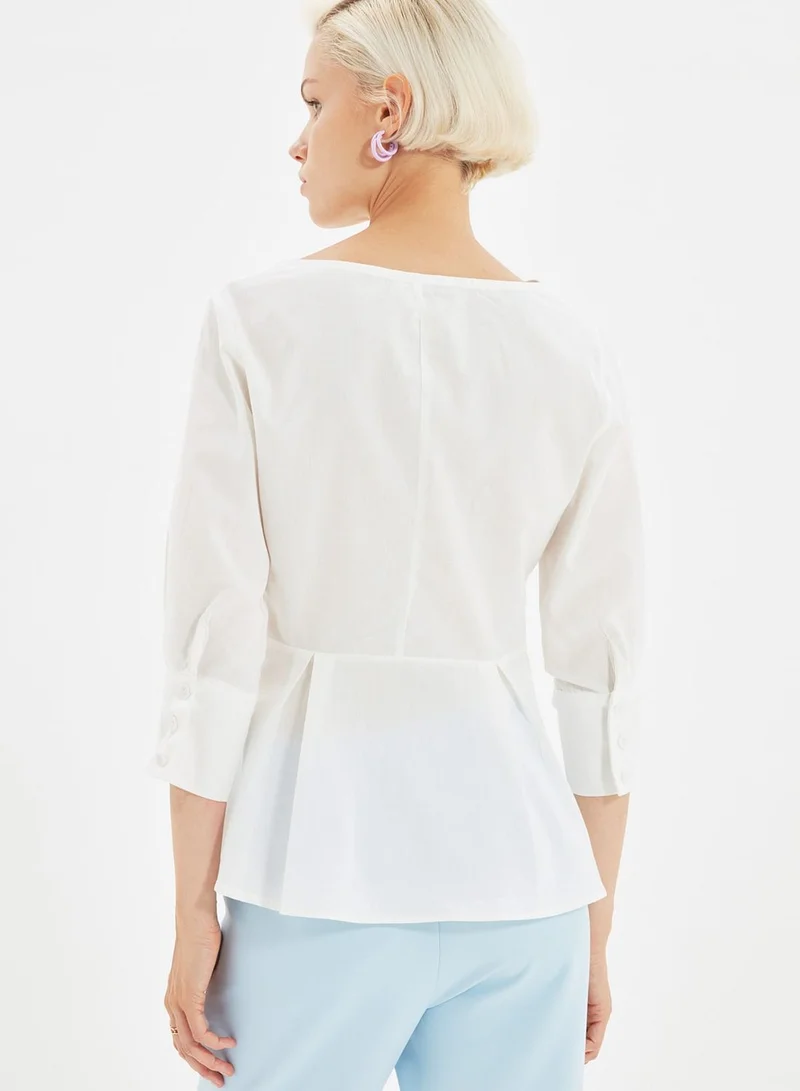 trendyol Pleated Eyelet Detail Top