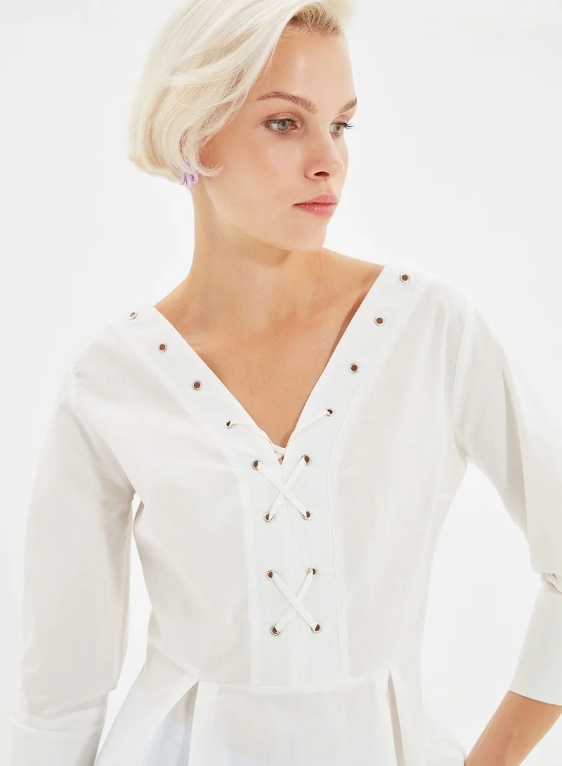 trendyol Pleated Eyelet Detail Top