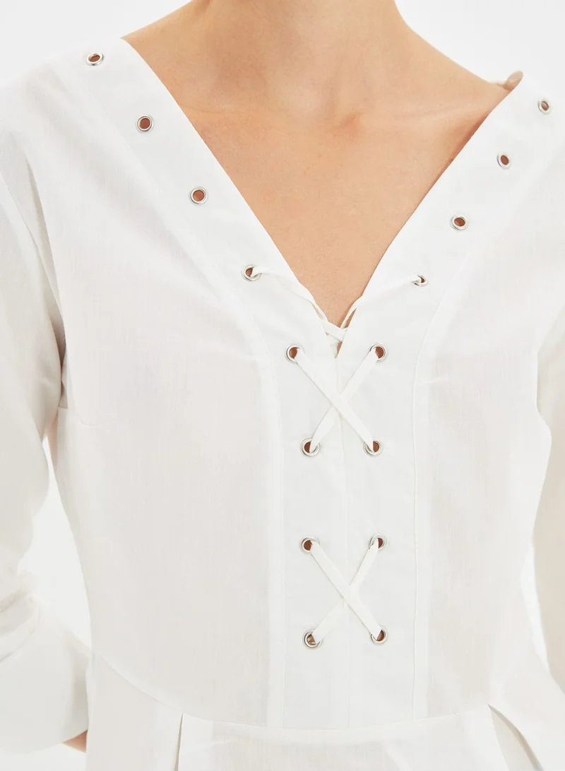 trendyol Pleated Eyelet Detail Top